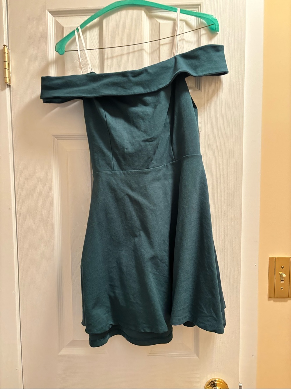 Lulus Season of Fun Green Off the Shoulder Skater Dress -Women's M